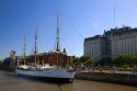 Frigate Saramiento navy training sailing ship docked at Puerto Modero, Buenos Aires, Argentina.