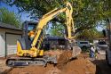 Track mounted backhoe on a construction project in Boise, Idaho.