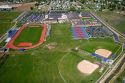 Aerial view of athletic field at Caldwell High School in Caldwell, Idaho.