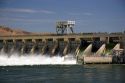 McNary Dam spans the Columbia River between Washington and Oregon at Umatilla, Oregon.