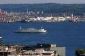Washington State Ferry Boat in Elliott Bay at Seattle, Washington.