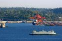 Washington State Ferry Boat in Elliott Bay at Seattle, Washington.