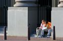 Couple reading a map at Waterloo Plein in Amsterdam, Netherlands.