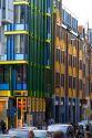 Colorful buildings and street scene in Amsterdam, Netherlands.