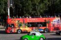 Double decker Turibus and Taxi on the Paseo del la Reforma in Mexico City, Mexico.