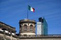 The watchtower known as Caballero Alto of the Chapultepec Castle with the Torre Mayor in the background in Mexico City, Mexico.