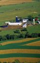 Aerial view of contour strip farming corn and alfalfa hay in Southwest Wisconsin.
