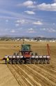Tractor pulling a seed corn planter.