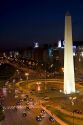 The Obelisk at night in the Plaza de la Republica in Buenos Aires, Argentina.