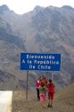 Road sign welcoming you to Chile on the Argentina border in the Andes Mountain Range.