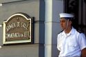 Sailor on guard at the entrance to the Chile Navy headquarters in Valparaiso, Chile.