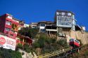 Tram-like vehicle is part of a funicular railway at Valparaiso, Chile.