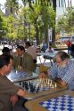 Chilean men play chess in the Plaza de Armas in Santiago, Chile.
