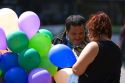 Street vendor selling balloons in the Plaza de Armas in Santiago, Chile.