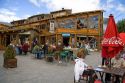 People dine outdoors at a restaurant in El Calafate, Patagonia, Argentina.