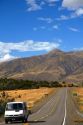 Van traveling on a highway near El Calafate, Patagonia, Argentina.