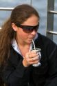 Girl drinking mate at Ushuaia on the island of Tierra del Fuego, Argentina.