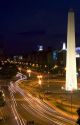 The Obelisk at night in the Plaza de la Republica in Buenos Aires, Argentina.