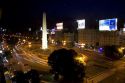 The Obelisk at night in the Plaza de la Republica in Buenos Aires, Argentina.