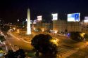 The Obelisk at night in the Plaza de la Republica in Buenos Aires, Argentina.