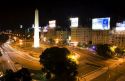 The Obelisk at night in the Plaza de la Republica in Buenos Aires, Argentina.