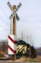 Locomotive approaching a railroad crossing in Boise, Idaho.