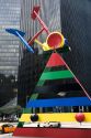 Public art sculpture named Personage and Birds by Joan Miro in front of the JP Morgan Chase Tower in downtown Houston, Texas.