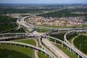 Aerial view of the freeway interchange of Interstate 45 and the State Highway Beltway 8 in Houston, Texas.