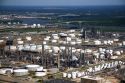 Aerial view of oil refineries along the Houston Ship Channel in Houston, Texas.