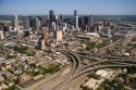 Aerial view of the freeway interchange of Interstate 45 and U.S. Highway 59 in the city of Houston, Texas.