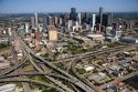 Aerial view of the freeway interchange of Interstate 45 and U.S. Highway 59 in the city of Houston, Texas.