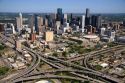 Aerial view of the freeway interchange of Interstate 45 and U.S. Highway 59 in the city of Houston, Texas.