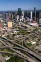 Aerial view of the freeway interchange of Interstate 45 and U.S. Highway 59 in the city of Houston, Texas.