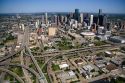 Aerial view of the freeway interchange of Interstate 45 and U.S. Highway 59 in the city of Houston, Texas.