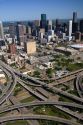 Aerial view of the freeway interchange of Interstate 45 and U.S. Highway 59 in the city of Houston, Texas.