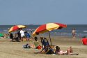 Galveston Beach on the Gulf of Mexico in Galveston, Texas.