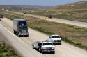 Trucks travel on Interstate 84 west near Boise, Idaho.
