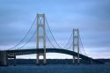 The Mackinac Bridge spanning the Straits of Mackinac at Mackinaw City, Michigan.