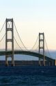 The Mackinac Bridge spanning the Straits of Mackinac at Mackinaw City, Michigan.