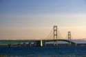 The Mackinac Bridge spanning the Straits of Mackinac at Mackinaw City, Michigan.