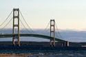 The Mackinac Bridge spanning the Straits of Mackinac at Mackinaw City, Michigan.