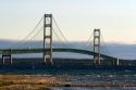 The Mackinac Bridge spanning the Straits of Mackinac at Mackinaw City, Michigan.