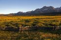 The Sawtooth Mountains at dusk in the Stanley Basin, Idaho.
