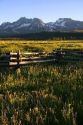 The Sawtooth Mountains at dusk in the Stanley Basin, Idaho.