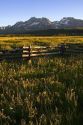 The Sawtooth Mountains at dusk in the Stanley Basin, Idaho.