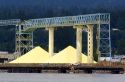 Sulfur recovered from hydrocarbons, stockpiled for shipment at Port Vancouver, British Columbia, Canada.