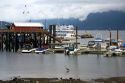 Boats docked at Horseshoe Bay as BC Ferry arrives in West Vancouver, British Columbia, Canada.