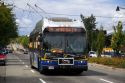 Electric trolleybus in Vancouver, British Columbia, Canada.