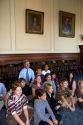 Governer John Lynch sitting with school children on a field trip to the New Hampshire State House at Concord, New Hampshire, USA.