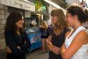 Young women socialize in the town of Saint-Jean-de-Luz, Pyrenees-Atlantiques, French Basque Country, Southwest France.